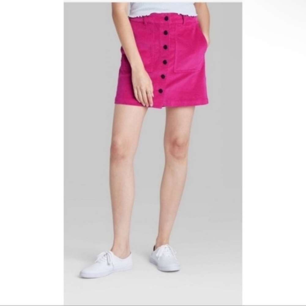 Wild Fable Corduroy Hot Pink Button Front Mini Skirt Barbie
